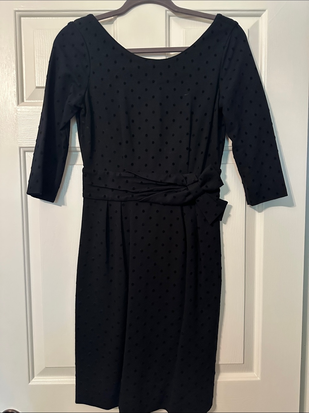 kate spade Black Dot-Textured Long Sleeve Sheath Dress with Waist Tie